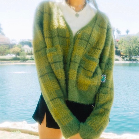UNIF Sweaters - UNIF Green "Ty Cardigan" Plaid Long Sleeved Sweater Y2K Size Large